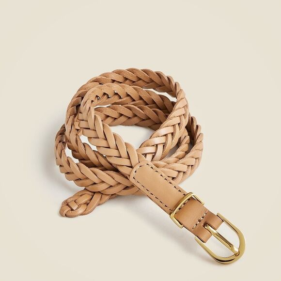 J. Crew Tan Braided Leather Belt with Gold Buckle - Picture 1 of 4